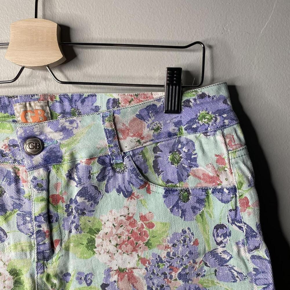 Vintage Floral Green Denim Shorts